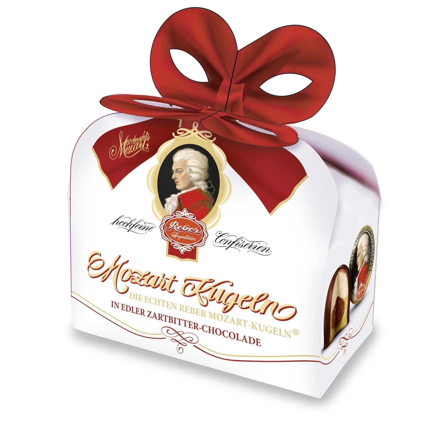 Rebel, Duet Mozart Kugeln, förpackning om 2, mörk choklad Mozartbollar fyllda med pistage och marsipan, mandel och hasselnötsnougat, 40g (2 Mozartkulor)