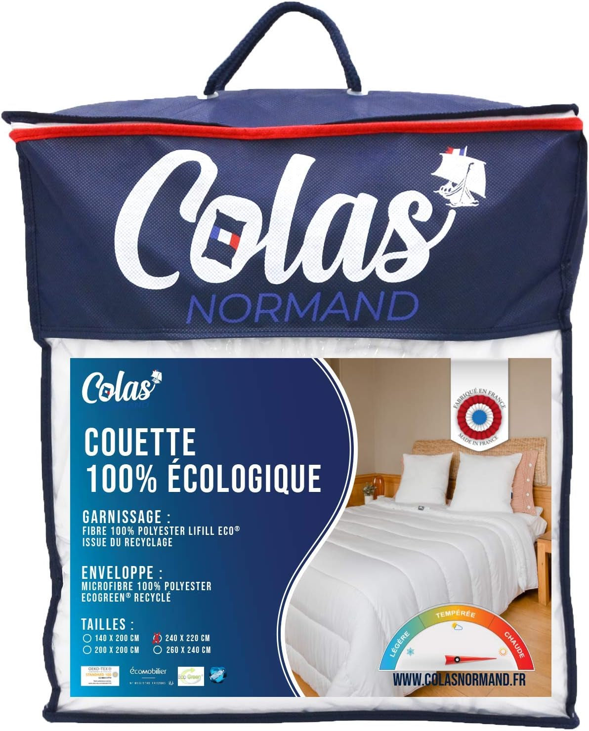 COLAS NORMAND - Miljövänligt täcke - varmt - 240 X 220 Cm - kuvert och fyllning från återvunna flaskor - mjukt, silkeslent och bekvämt - noggrann tillverkning Täcken och täcken Naty Shop 220X240 Cm Varma