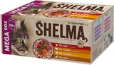 Shelma Wet cat food Megapack med nötkött, kalkon, kyckling och anka - Komplett spannmålsfritt foder med hög kötthalt - 40 x 85 g (3,4 kg)