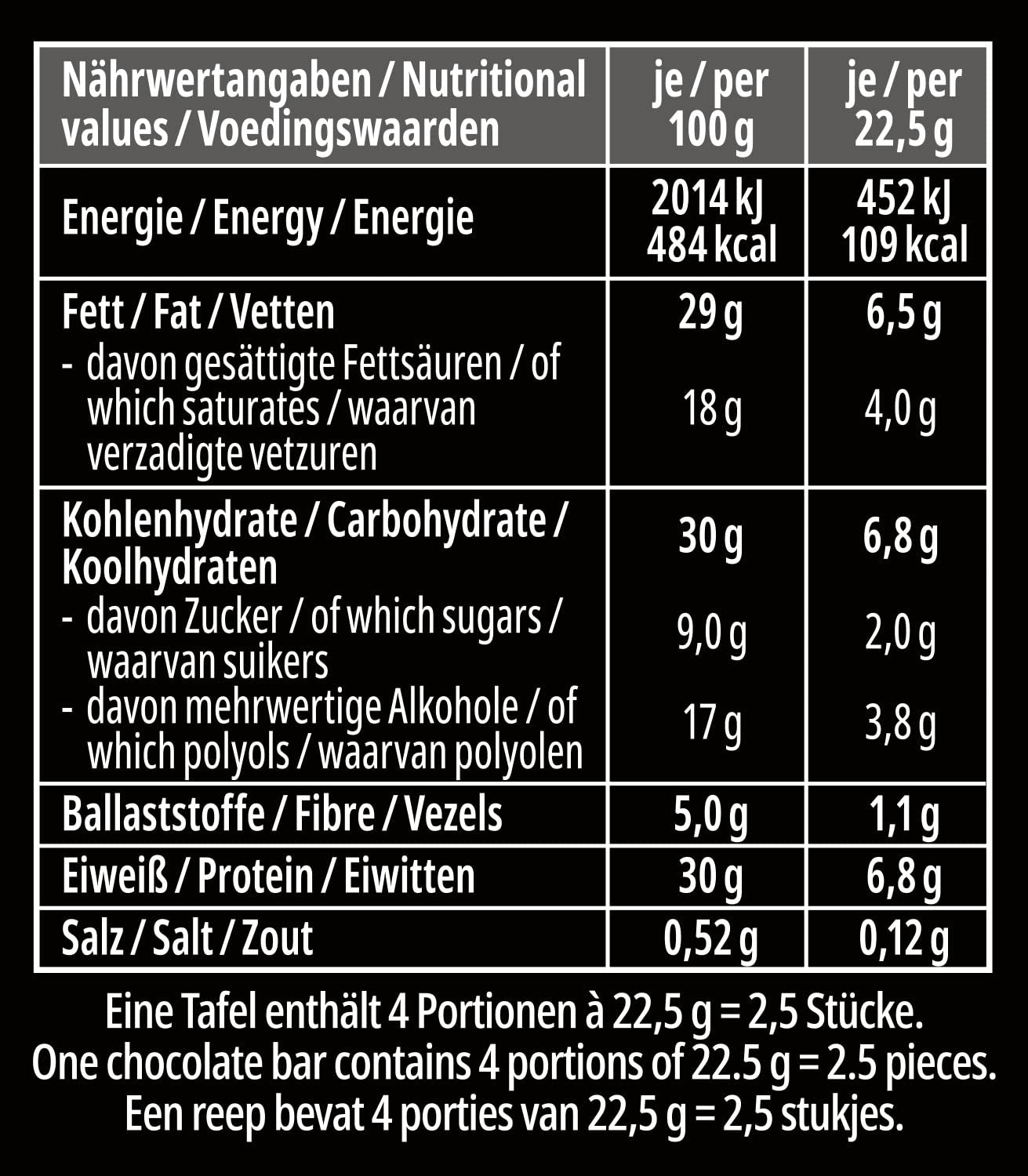 frankonia CHOCOLAT POWER MOTION utan tillsatt socker - Krisig vit choklad med högt protein- och låg kolhydrathalt, 90 g