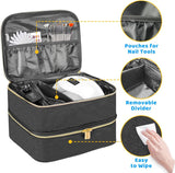 Nail Lacquer Organizer Tasche, Doppelschicht Nail Lacquer Förvaringsbox, Organizer Koffer Für Nageldesign Kosmetiktasche Für 30 Flaschen Neonail Base(15Ml-0,5 Fl.Oz) & 1 Nagellampa(Schwarz)