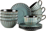 MÄSER 931966 Confino Series servisset för 4, modern vintagelook, keramiskt frukostset, 12-delat, bensinfärg med svarta accenter, stengods