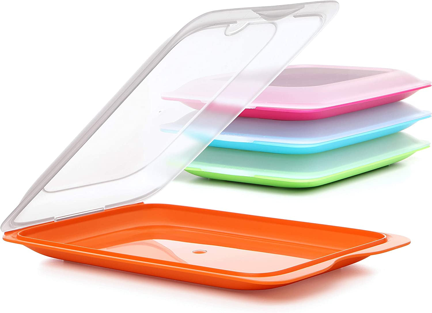 TATAY Fresh Slicer Box Set med 4, BPA-fri, återanvändbar, stapelbar, diskmaskin & MWO, slumpmässiga färger. Mått 17cm x 3,2cm x 25,2cm Matförvaringslådor Naty Shop Korvbehållare - Set med 4