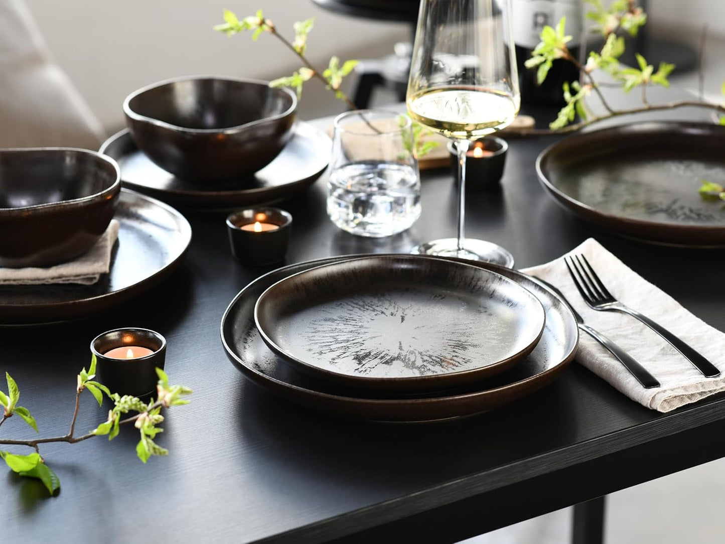 CreaTable, 21249, Natura Organic RUSTY Series, 12-delat servisset för 4, porslinstallrikar, diskmaskins- och mikrovågssäkert, tillverkat i Europa