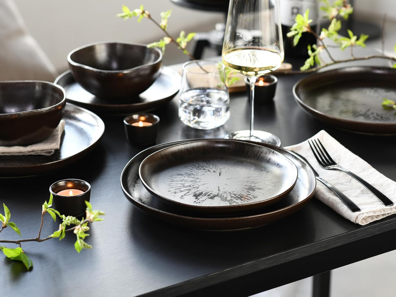 CreaTable, 21249, Natura Organic RUSTY Series, 12-delat servisset för 4, porslinstallrikar, diskmaskins- och mikrovågssäkert, tillverkat i Europa