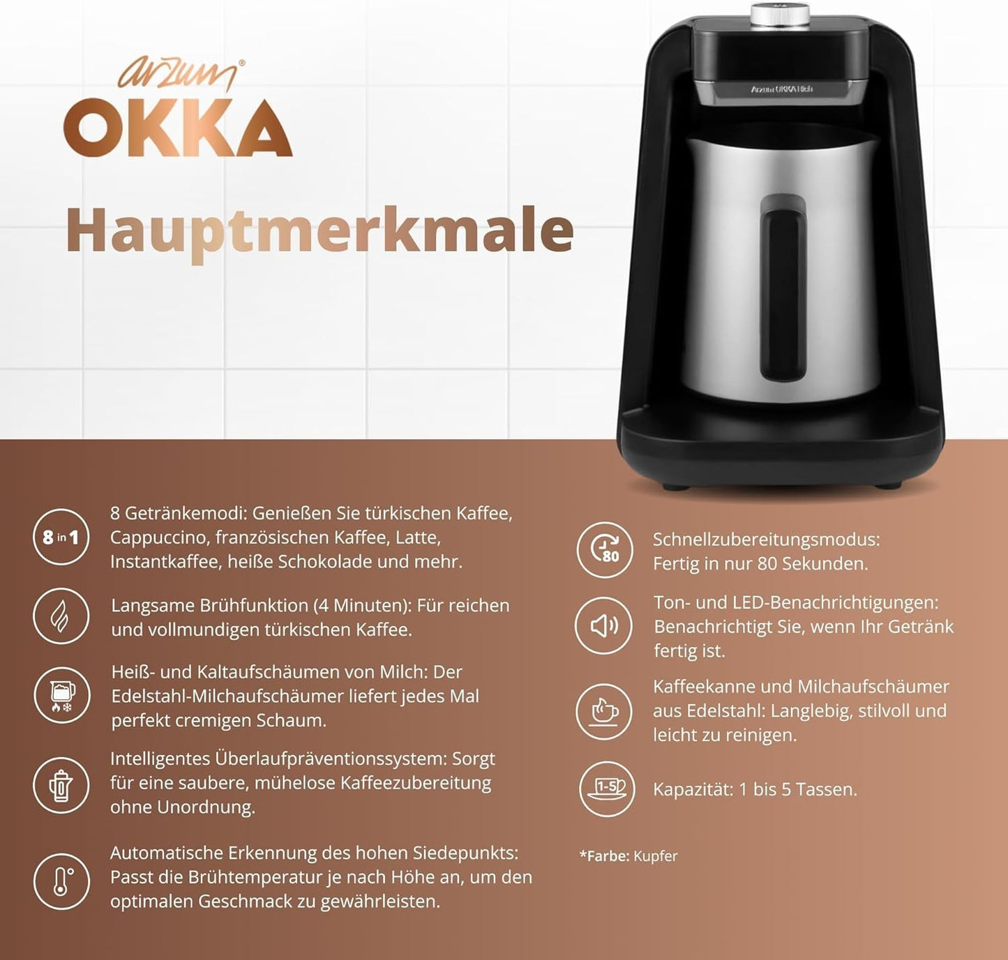 TURKISK KAFFEMASKIN Arzum OKKA RICH SPIN PRO (krom)