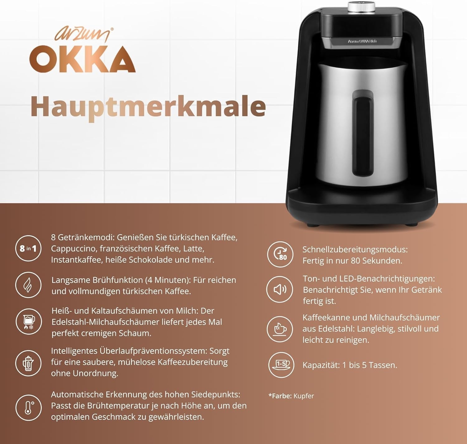 TURKISK KAFFEMASKIN Arzum OKKA RICH SPIN PRO (krom)