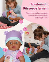 BABY Born Eva - babydocka 43 cm - 10 funktioner inklusive tillbehör och madrass - Fungerar helt utan batterier - Lämplig för barn från 3 år och uppåt