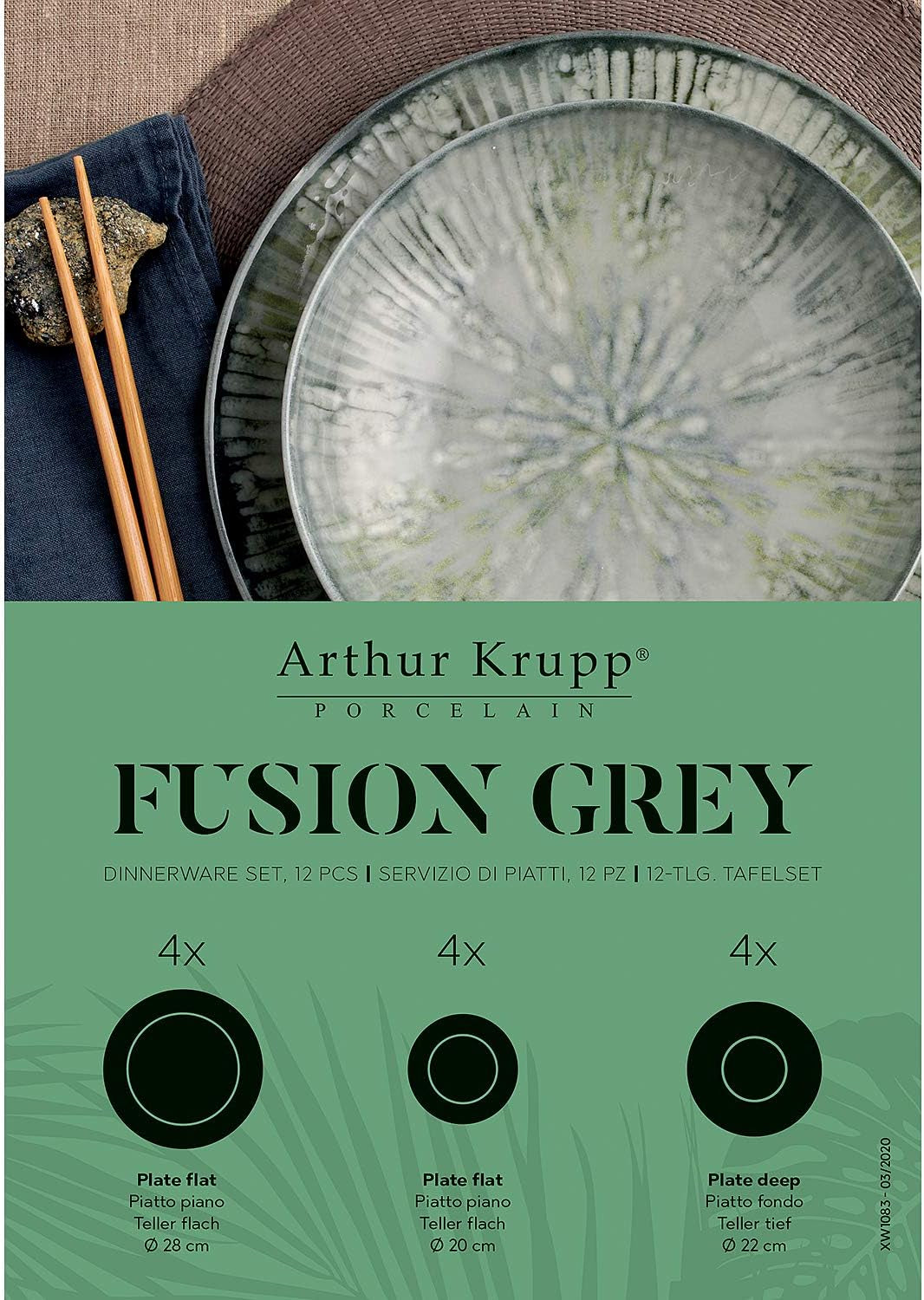 Fusion Grå Porslinsservis Set 67351GA2, 12 delar