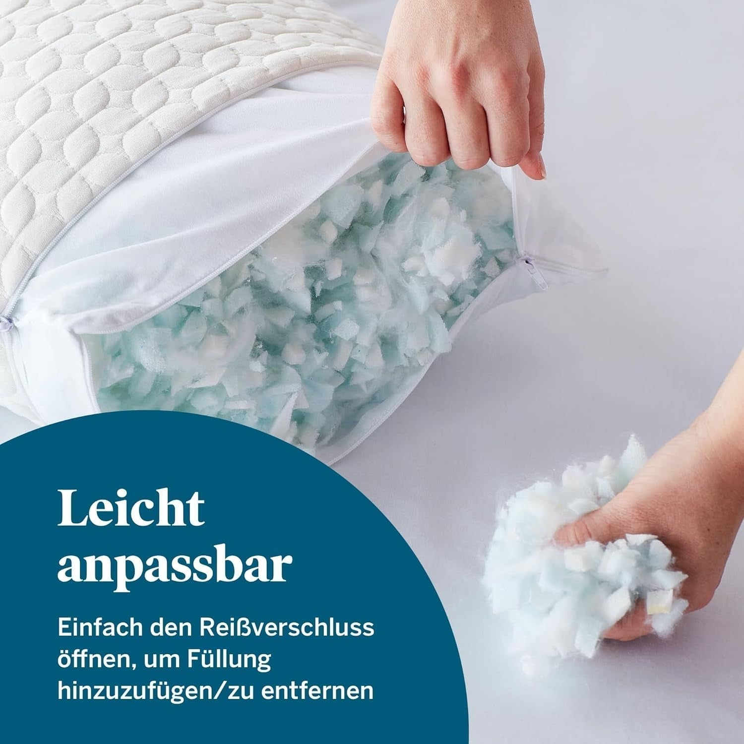 LUCID kudde 40 X 80 cm med hybridfyllning av strimlat memoryskum och mikrofiber - avtagbar, justerbar fyllning - tvättbart överdrag - för sido-, rygg- och magslipare Naty Shop standardkuddar