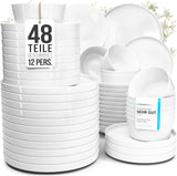 Kristall 48 delar porslin servisset TESTVINNARE Klart porslin servis set Skålar och tallrikar Middagsservice för 12 Pure Living servis set i vitt