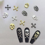 120 st Cross Skull Nail Art Decorations Set Guld Silver Metall Nail Art Charms Punk Legering Nail Art Smycken Sparkling Stones Tillbehör