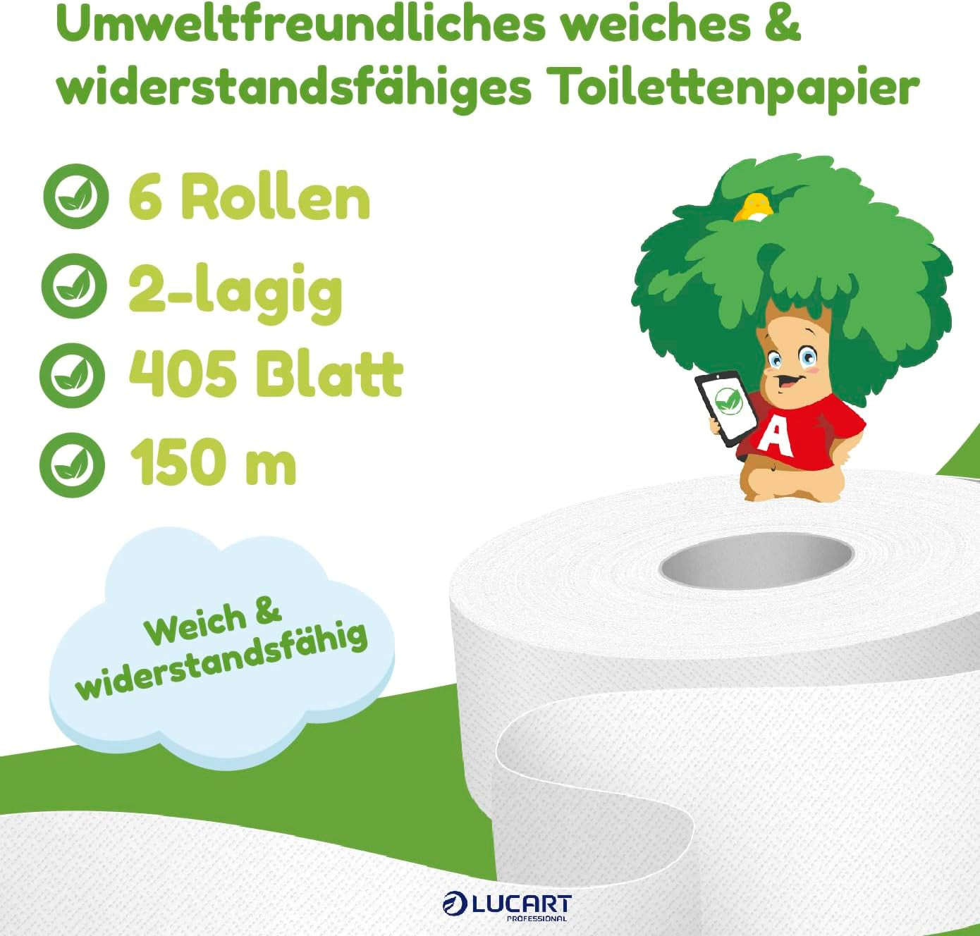 Jumbo Eco toalettpappersrullar, 2-lagers, handtvättkräm med rengörande, fuktgivande och utjämnande formel - Blomdoft - 5L, 6 stycken (1-pack)