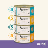 Applaws 100 % naturligt premium våtfoder för vuxna katter i buljong - tonfisk, kyckling, skaldjur, blandat urval i buljong - förpackning med 12 burkar x 70 g