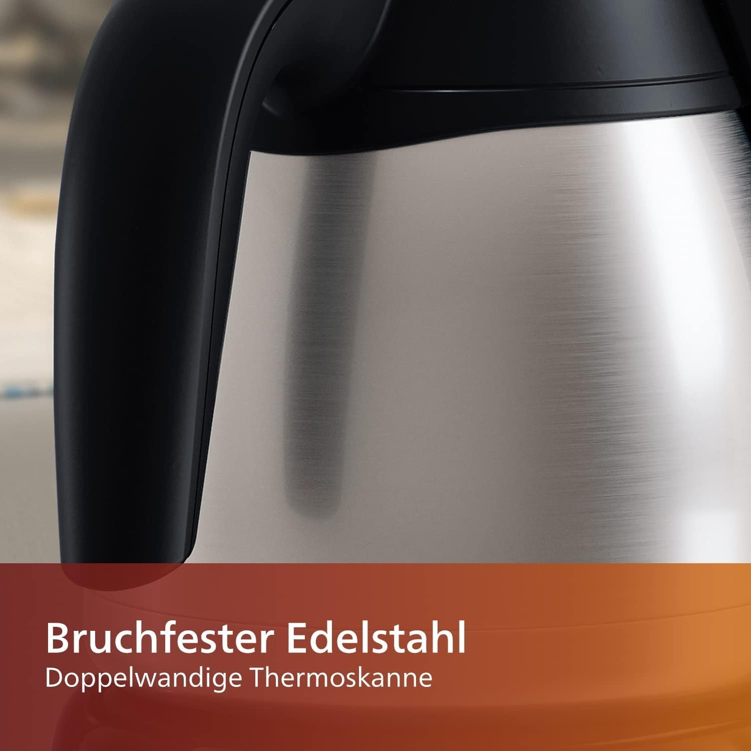 PHILIPS Café Gaia Filter Espressomaskin - Termokanna i rostfritt stål, Anti-droppsystem, Intensiv arom, Auto-Off, 1300ml, Svart (HD7546/20)