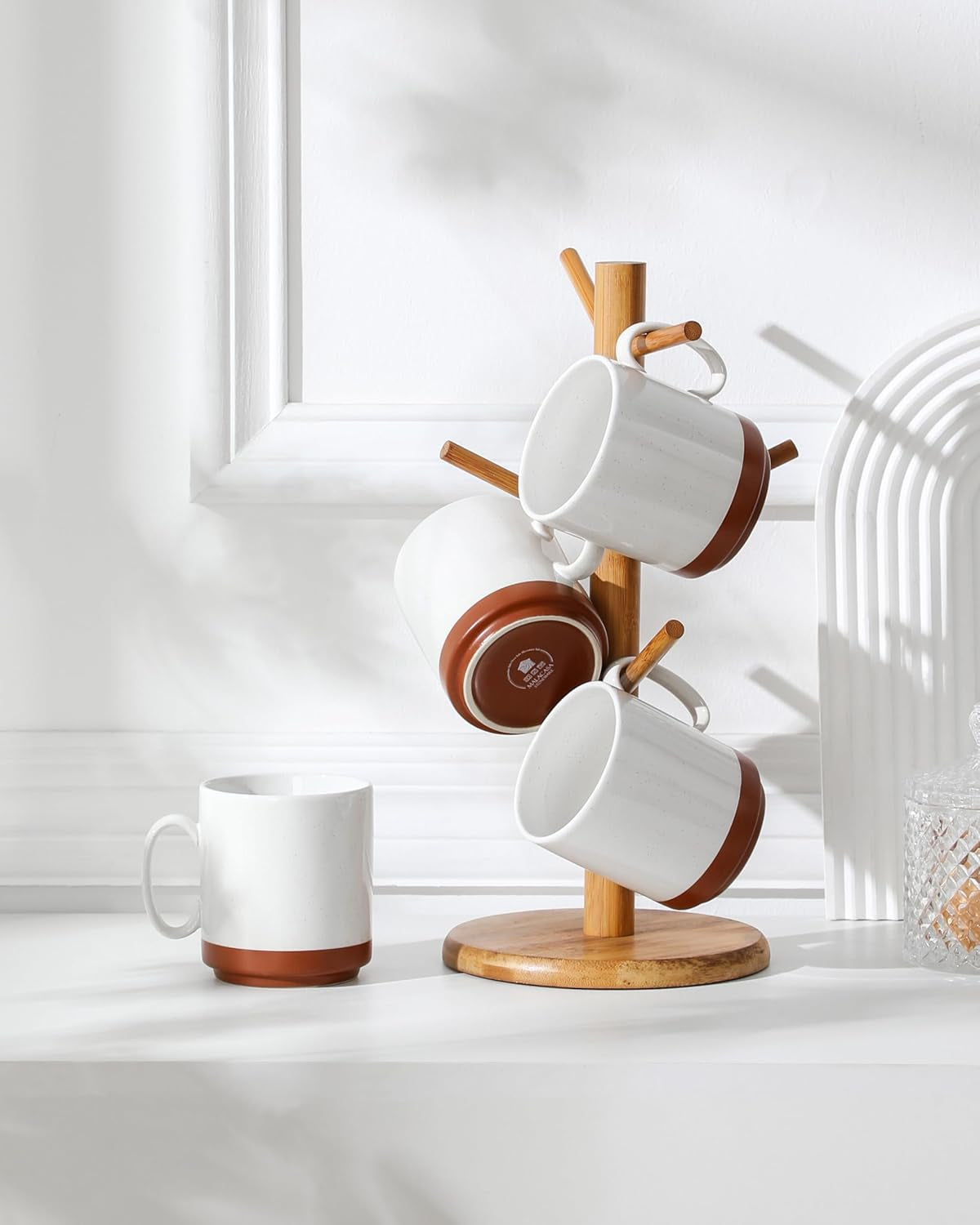 MALACASA kaffemuggset, 350ml muggset av stengods för 4 personer, moderna kaffemuggar för te, juice, latte, cappuccino, varm choklad. Tål diskmaskin och mikrovågsugn, TARA-serien, kakivit