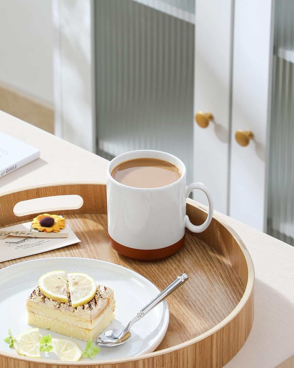 MALACASA kaffemuggset, 350ml muggset av stengods för 4 personer, moderna kaffemuggar för te, juice, latte, cappuccino, varm choklad. Tål diskmaskin och mikrovågsugn, TARA-serien, kakivit