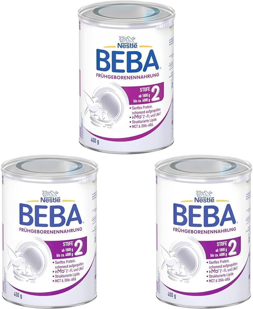 BEBA Formel för för tidigt födda spädbarn Steg 2 - För tidigt födda barn efter utskrivning från sjukhus Barnmat Babymjölkpulver förpackning om 3 (1 x 400 g)