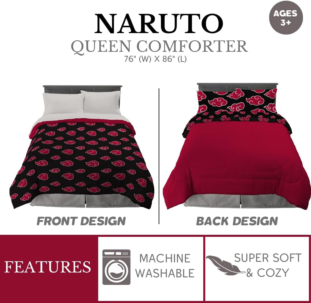 Franco Naruto Anime Akatsuki Mönster Mjuk Mikrofiber Sängkläder Duvet Queen, (officiell Naruto-produkt) Täcken och täcken Naty Shop