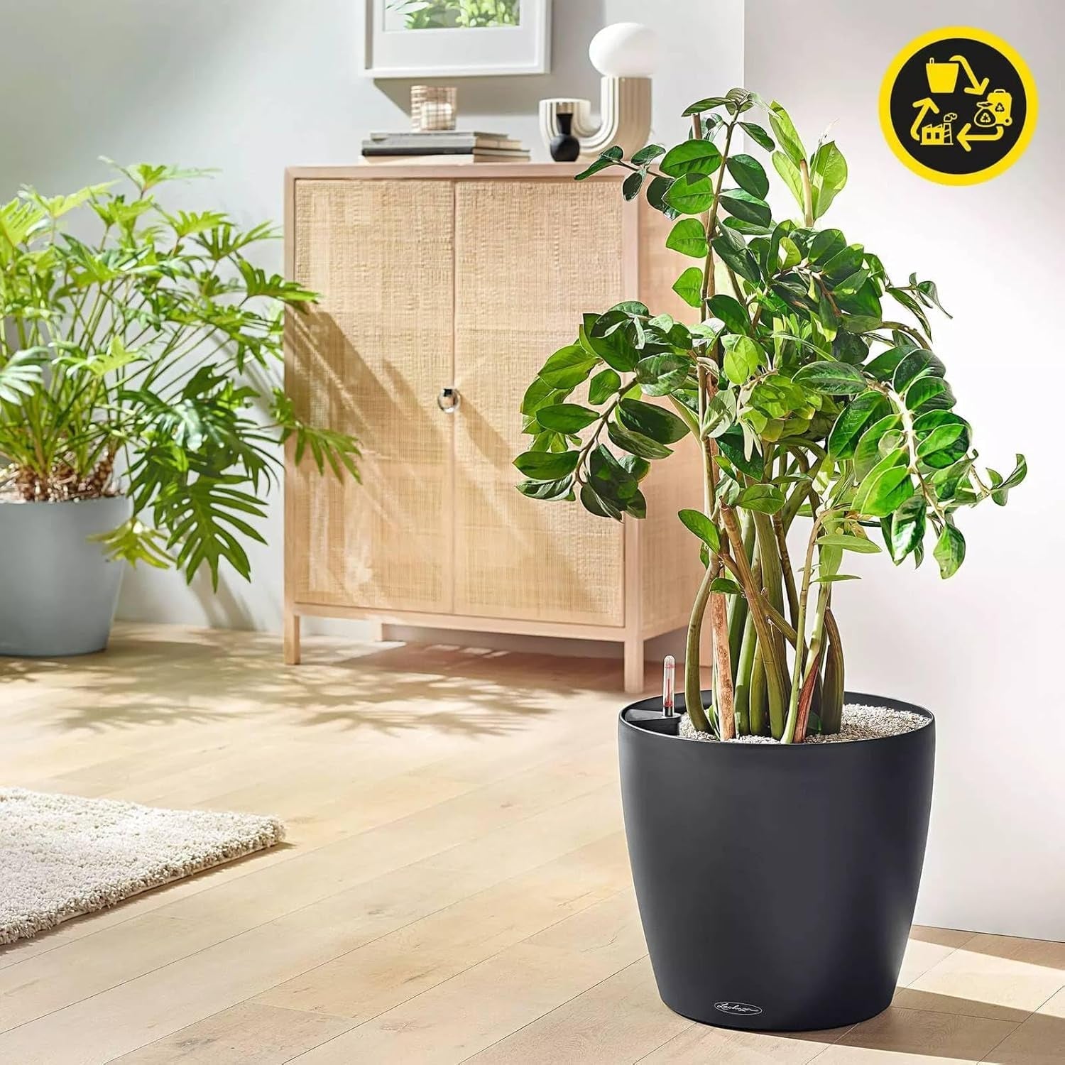 Planteringskärl LECHUZA Classico Color ECO 60 Mörkgrå | Planteringskärl med bevattningssystem och vattennivåindikator | Tillverkad av 100 % återvunnen plast | Matt finish | Ø 60 x 55,5 cm | 18955