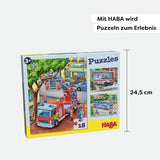 HABA brandkårspussel - 3-delat set för barn från 3 år och uppåt Polis- och ambulanspapppussel - Främjar finmotorik och koncentration - 1302759001 Puzzle Naty Shop