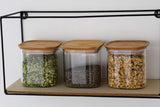 Set med 3 fyrkantiga glasbehållare med bambulock-800ml, borosilikatglas, bambu, silikon, naturlig, 11 x 11 x 11 cm Matförvaringslådor Naty Shop
