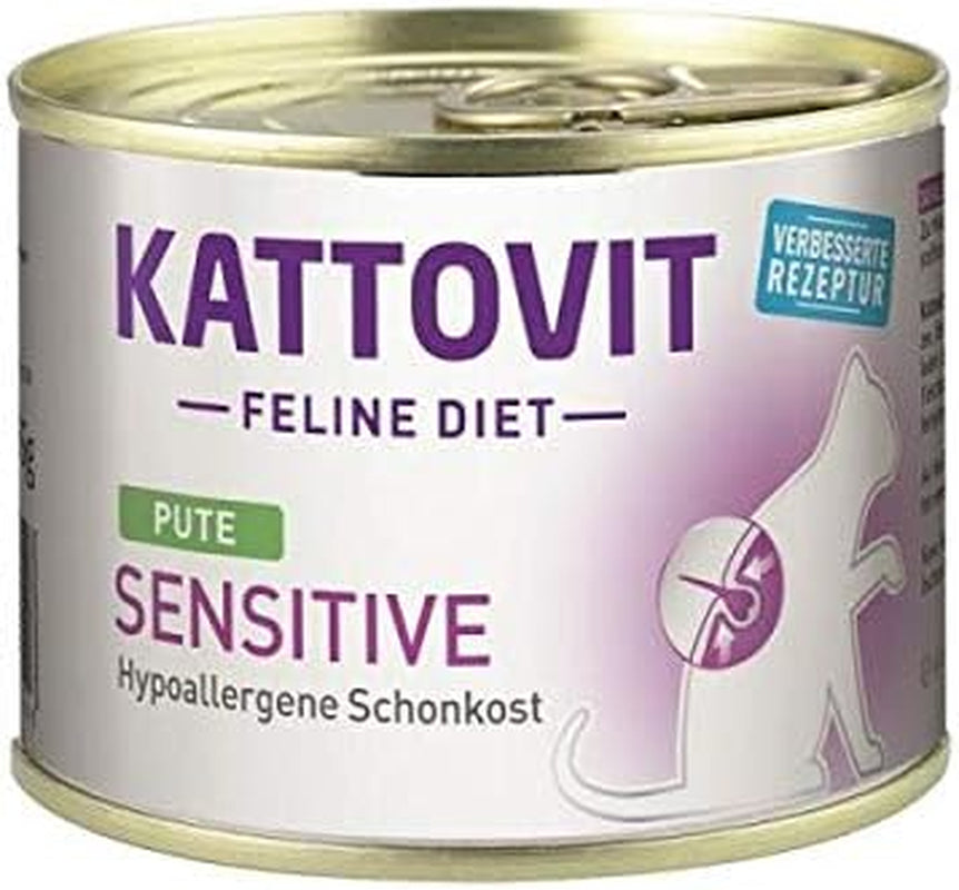 KATTOVIT - Känsligt våtfoder för katter | Diät-Katzenfutter als Alleinfuttermittel. Gluten- & getreidefrei | Hypoallergen, för urvuxna katter 12 x 185 g Burk