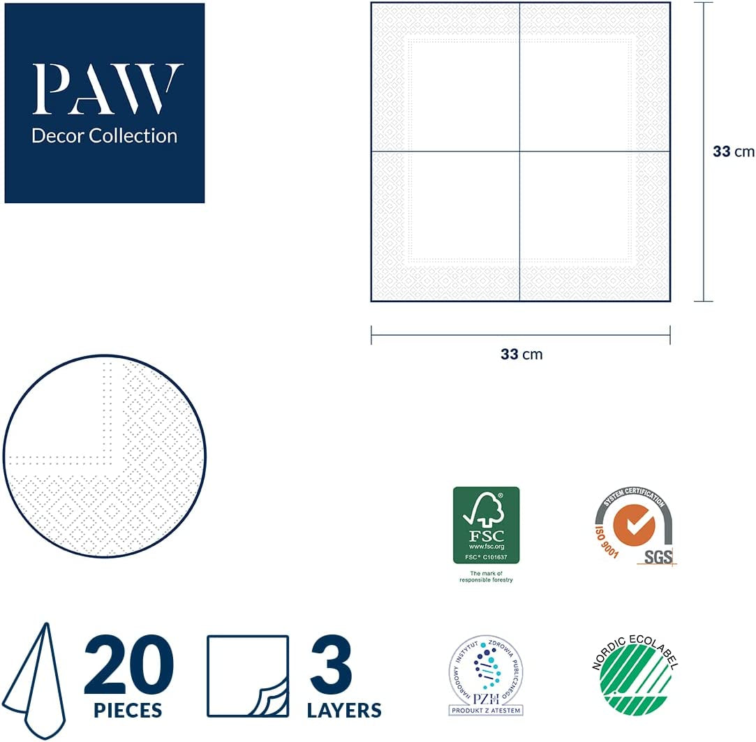 PAW - 3-lagers servetter (33 X 33 Cm) I 20 stycken I Perfekt för födelsedagar, fester, bröllop, nattvard och helgdagar I Färgade pappersservetter - Blommor, rosor I Färg: Blommiga ögonblick (paket med 2)