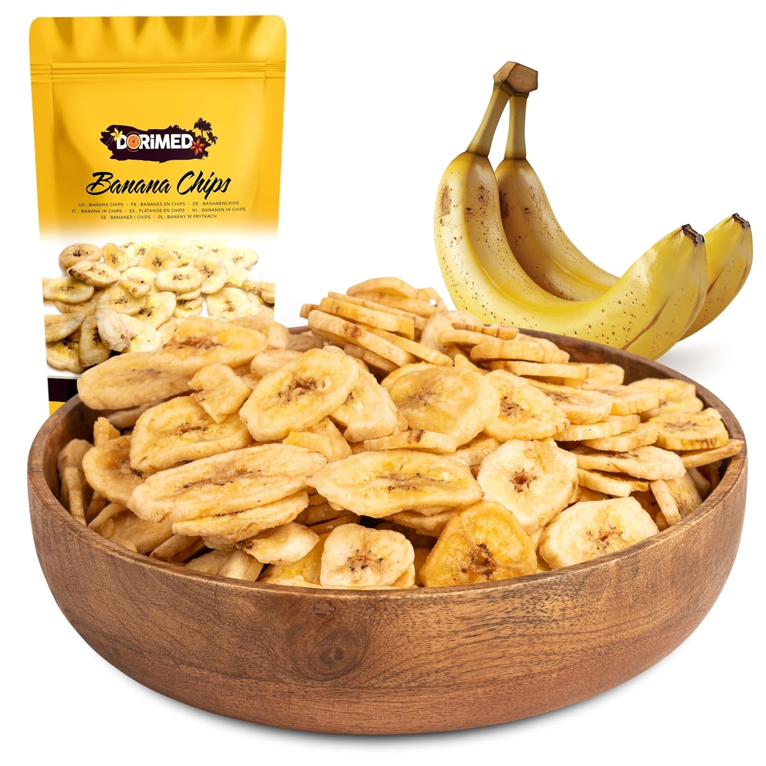 Bananchips 1 kg | Krispiga skivor bananchips med torkad frukt | hälsosamt mellanmål med en utsökt smak | Dehydrerade produkter Naty Shop Standardtitel