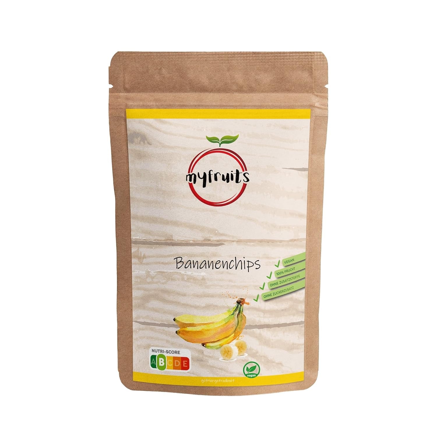 myfruits bananchips (bananskivor), frystorkade, 100g, inga tillsatser, 100% bananer, frystorkad frukt utan tillsatt socker. Dehydrerade produkter Naty Shop 300G