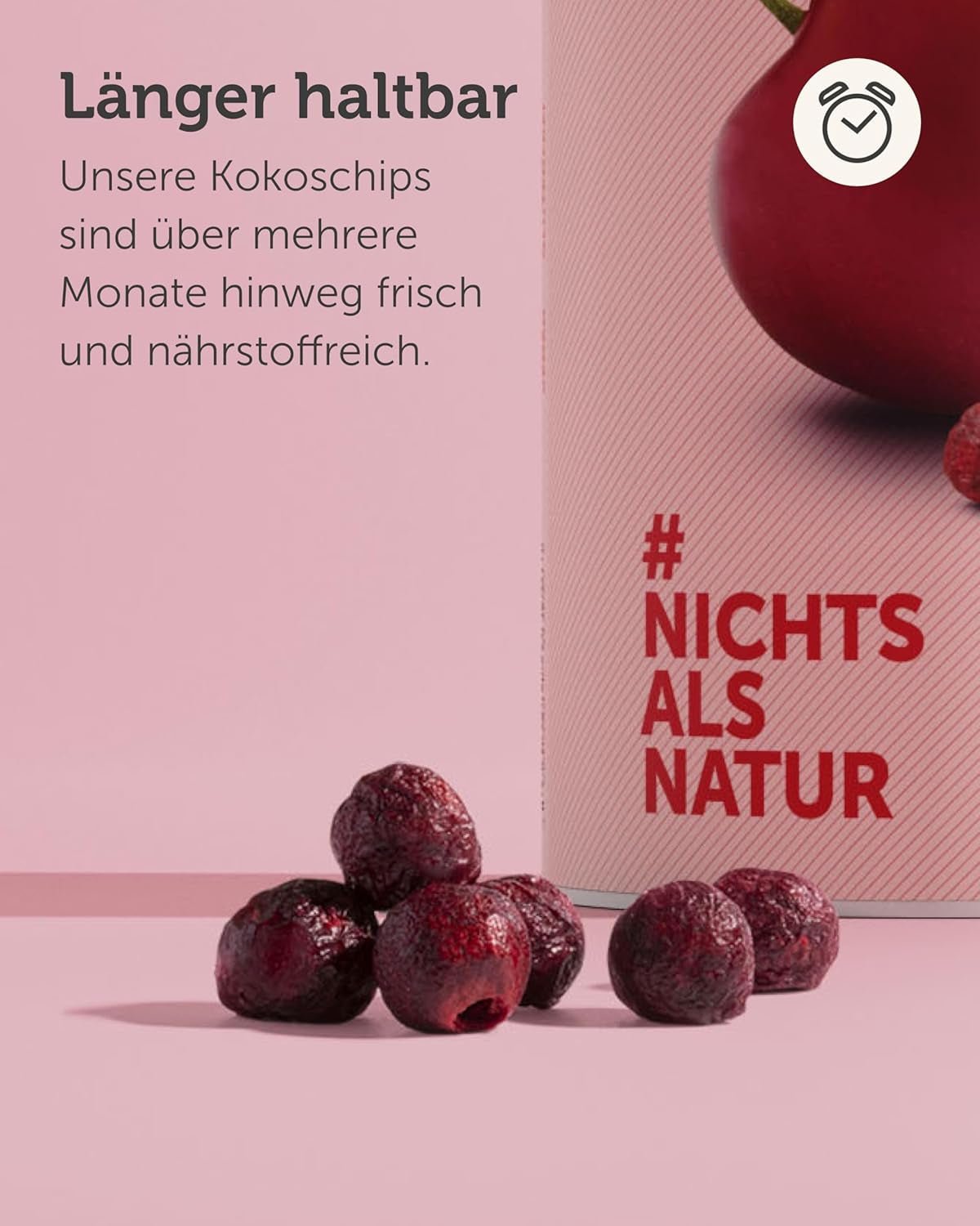 Frystorkade bittra körsbär BUAH® | Hela bittra körsbär som mellanmål eller till müsli | Idealisk ersättning för godis | Vegansk och utan tillsatt socker | 135g Naty Shop torkade produkter