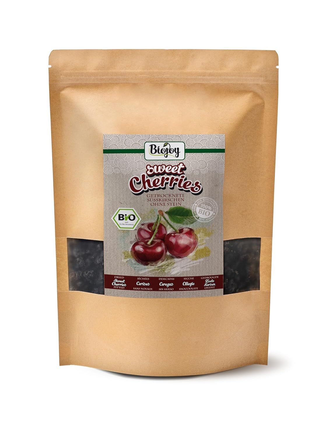 Biojoy torkade söta körsbär (500 g), urkärnade och svavelfria Naty Shop torkade produkter 1 kg (1 förpackning)