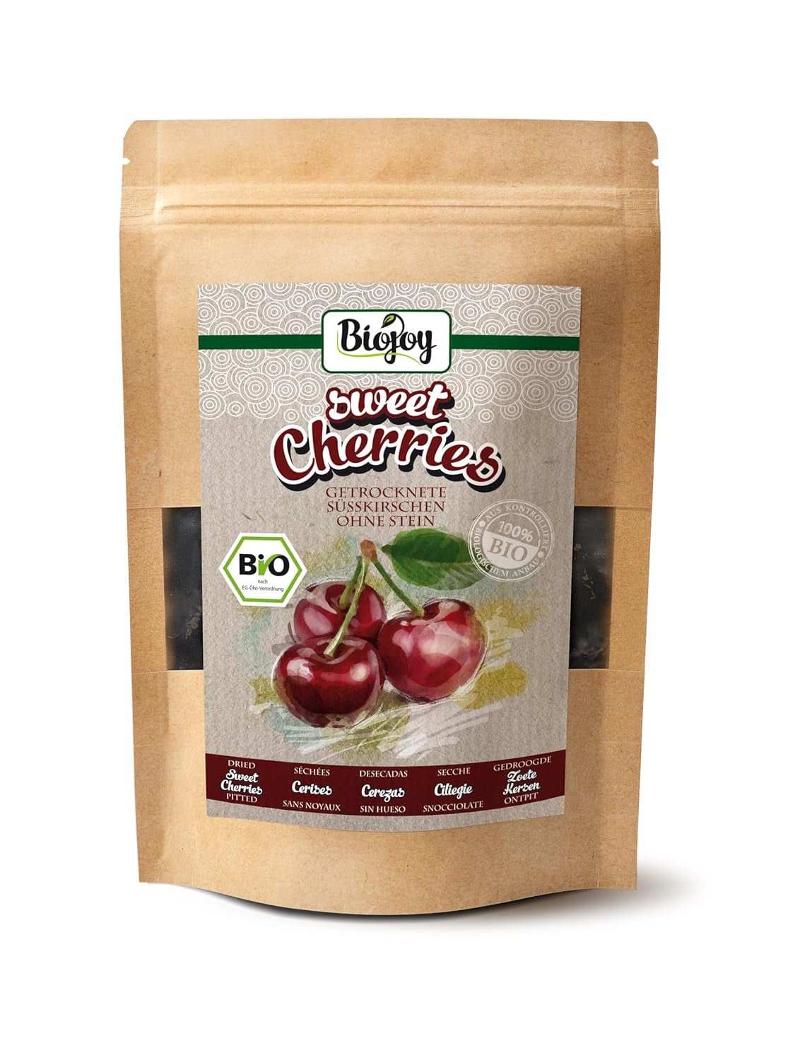 Biojoy ekologiska torkade söta körsbär (500 g), urkärnade och svavelfria Naty Shop torkade produkter 250 G