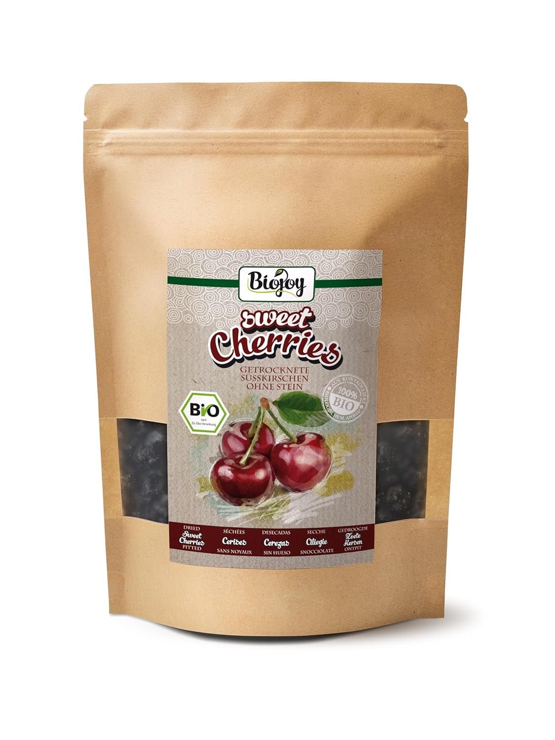 Biojoy ekologiska torkade söta körsbär (500 g), urkärnade och svavelfria Naty Shop torkade produkter 500 G (1 paket)