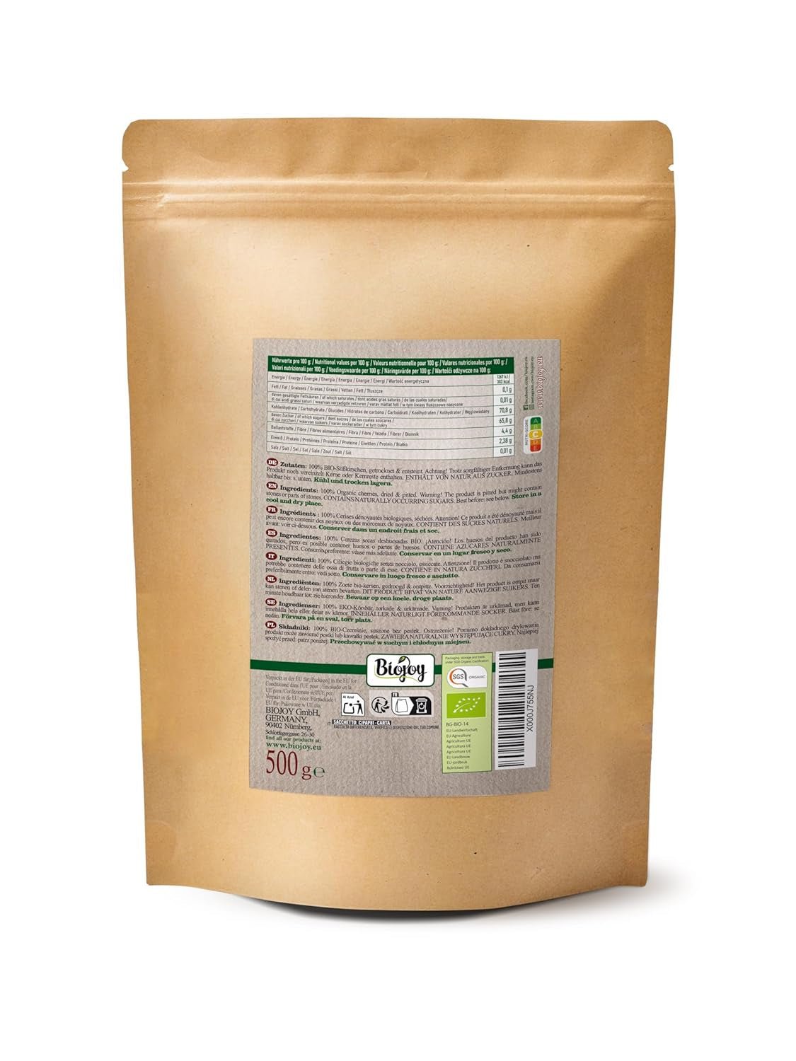 Biojoy torkade söta körsbär (500 g), urkärnade och svavelfria Torkade produkter Naty Shop