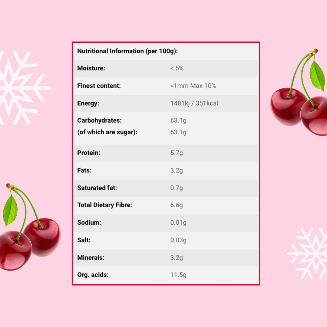 Frystorkade körsbär 100g - Frystorkade bittra körsbär - Frystorkade torkade frukter - Skivade torkade bittra körsbär - Perfekt för bakning, dekoration, müsli och desserter Torkade produkter Naty Shop