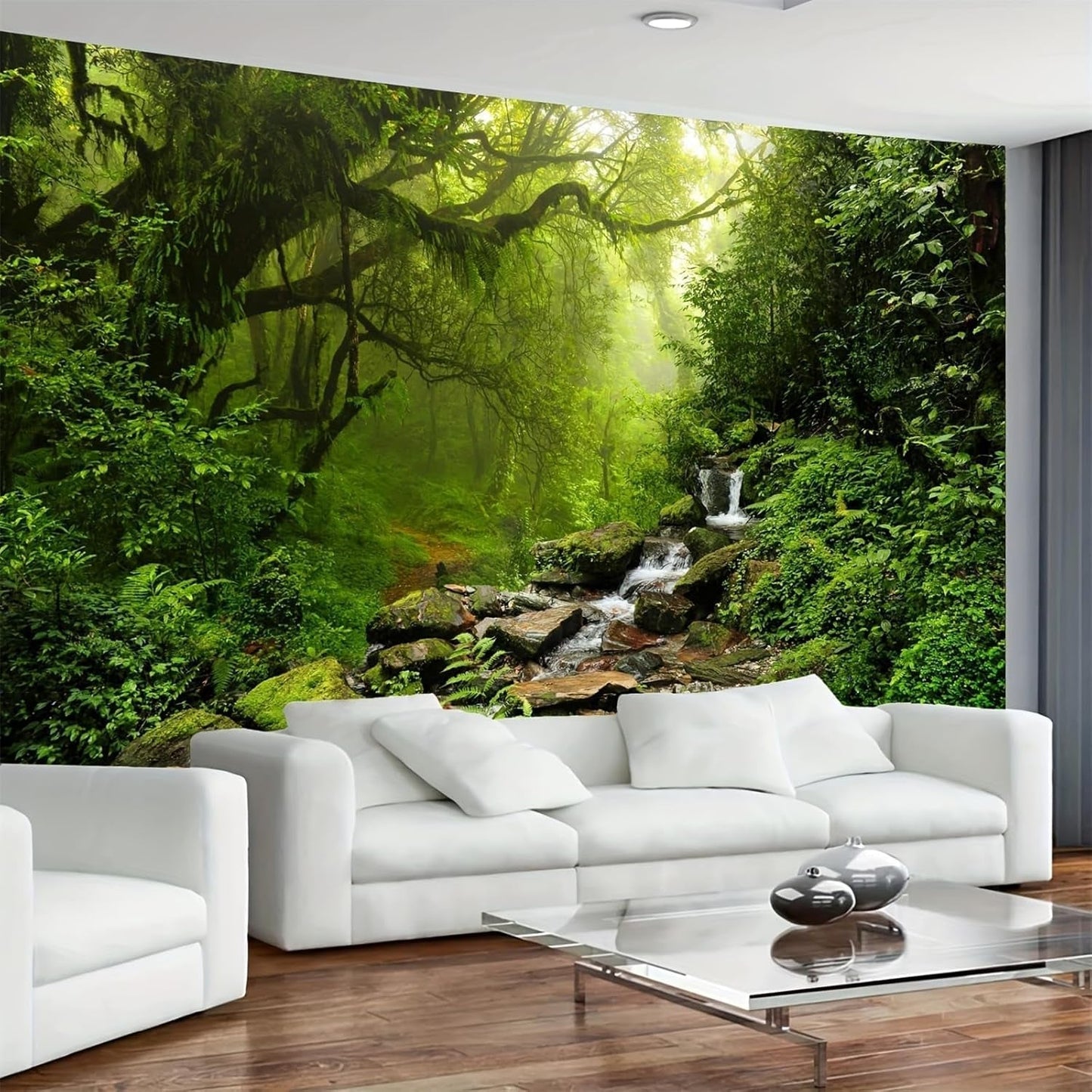 Matta gobeläng skogsduk träd vattenfall dimma Hem - Tillbehör och dekorationer Naty Shop Vattenfall i skogen 300L X 180B Cm