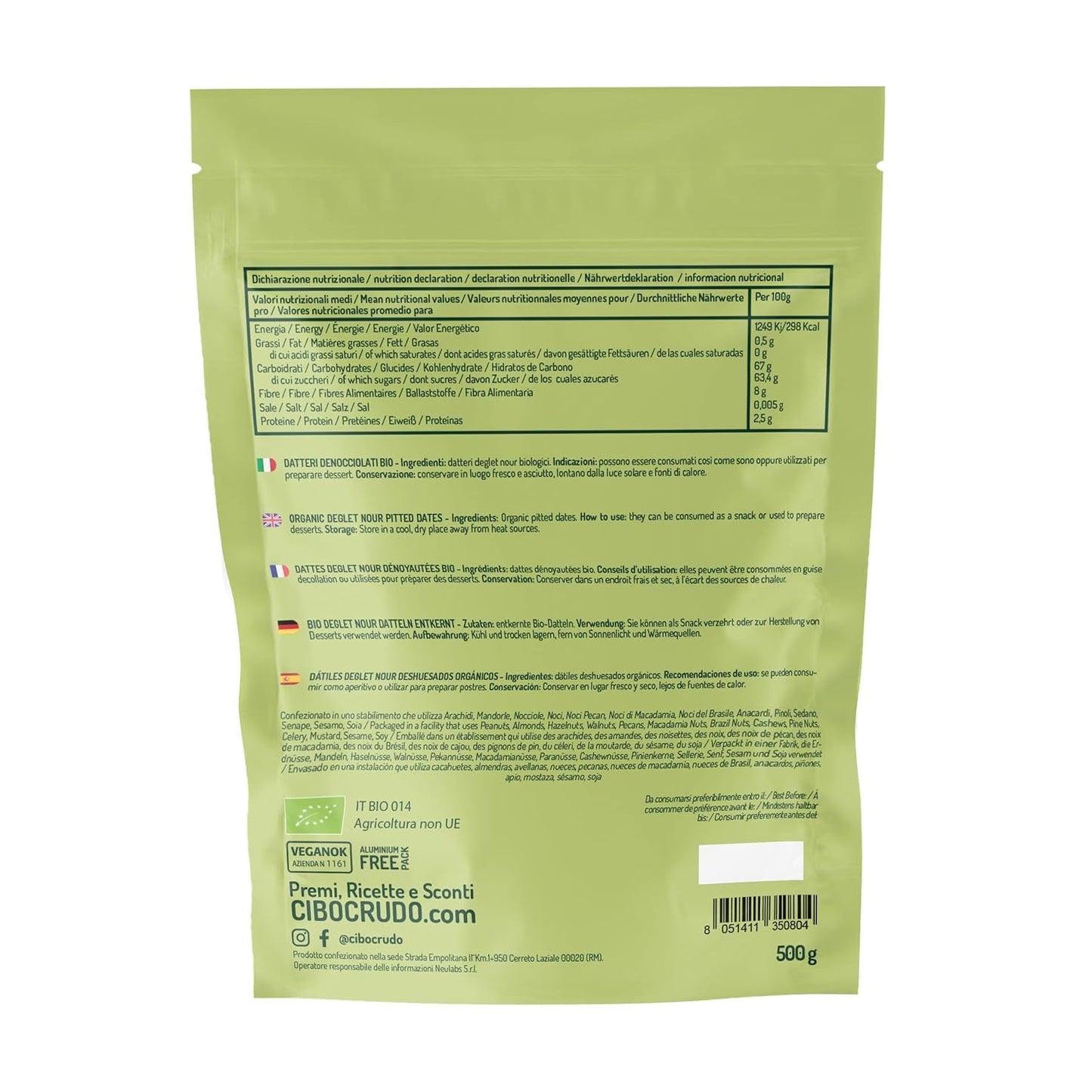 Deglet Nour Bio fröfria dadlar - 500g. Naturliga ekologiska Deglet Nour torkade dadlar. Torkade dadlar. Naty Shop uttorkade produkter