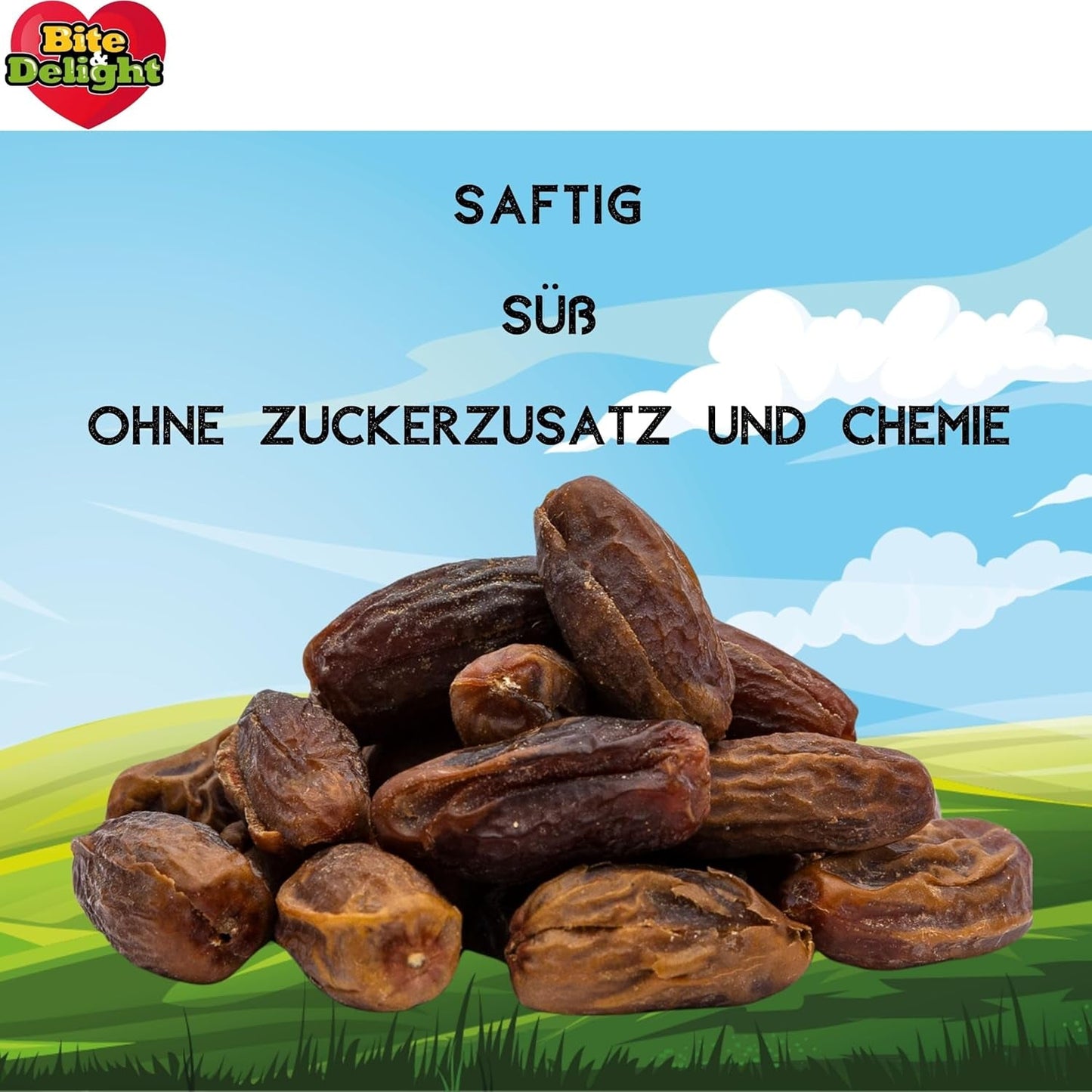 Bite & Delight torkade dadlar - Hela, torkade och naturliga - Aromatiska sötsaker - Läckra och saftiga - Färdiga fruktsnacks - Vegansk - Inget tillsatt socker - 1250g Naty Shop torkade produkter