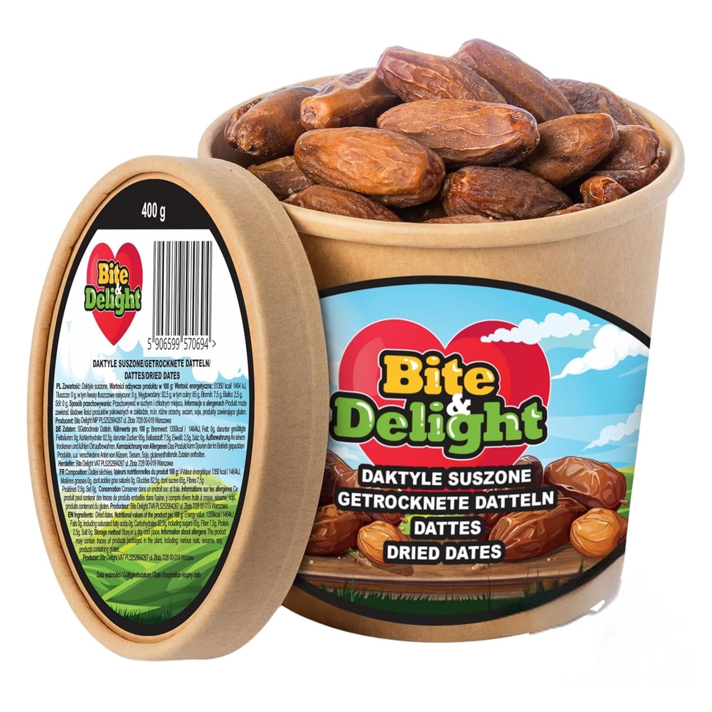 Bite & Delight torkade dadlar - Hela, torkade och naturliga - Aromatiska sötsaker - Läckra och saftiga - Färdigt fruktsnack - Vegansk - Inget tillsatt socker - 1250g Naty Shop torkade produkter 750 Ml