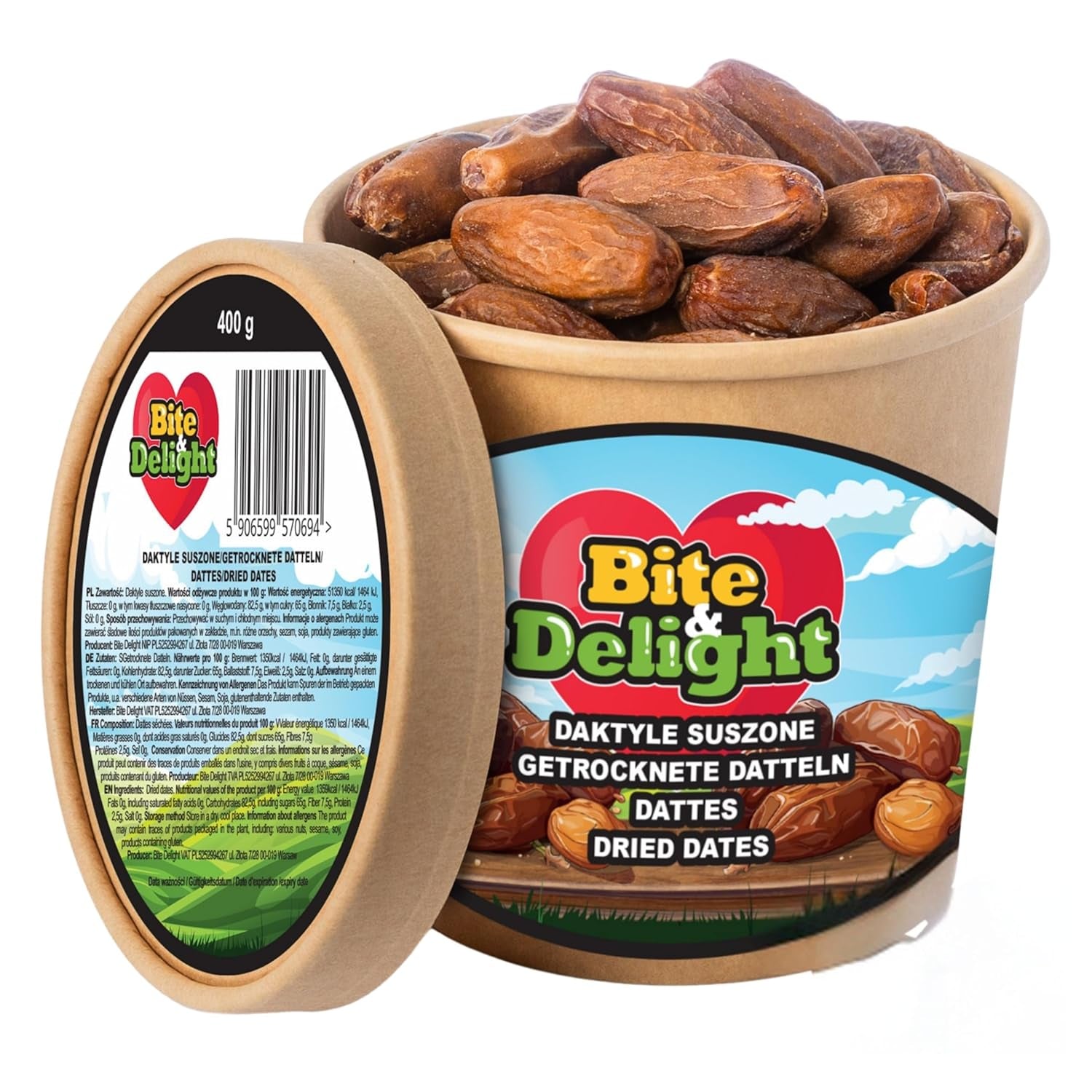 Bite & Delight torkade dadlar - Hela, torkade och naturliga - Aromatiska sötsaker - Läckra och saftiga - Färdigt fruktsnack - Vegansk - Inget tillsatt socker - 1250g Naty Shop torkade produkter 750 Ml