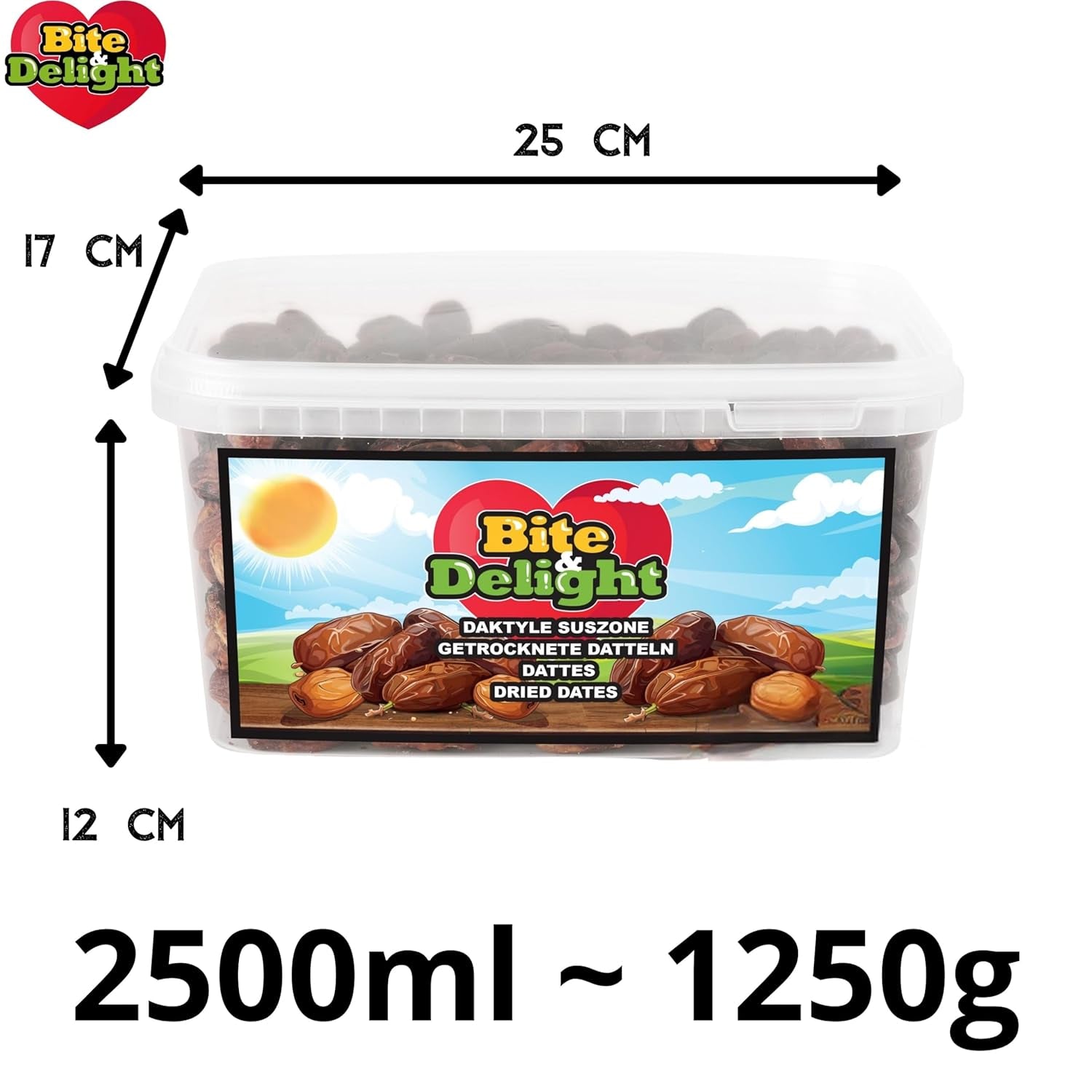 Bite & Delight torkade dadlar - Hela, torkade och naturliga - Aromatiska sötsaker - Läckra och saftiga - Färdiga fruktsnacks - Vegansk - Inget tillsatt socker - 1250g Naty Shop torkade produkter