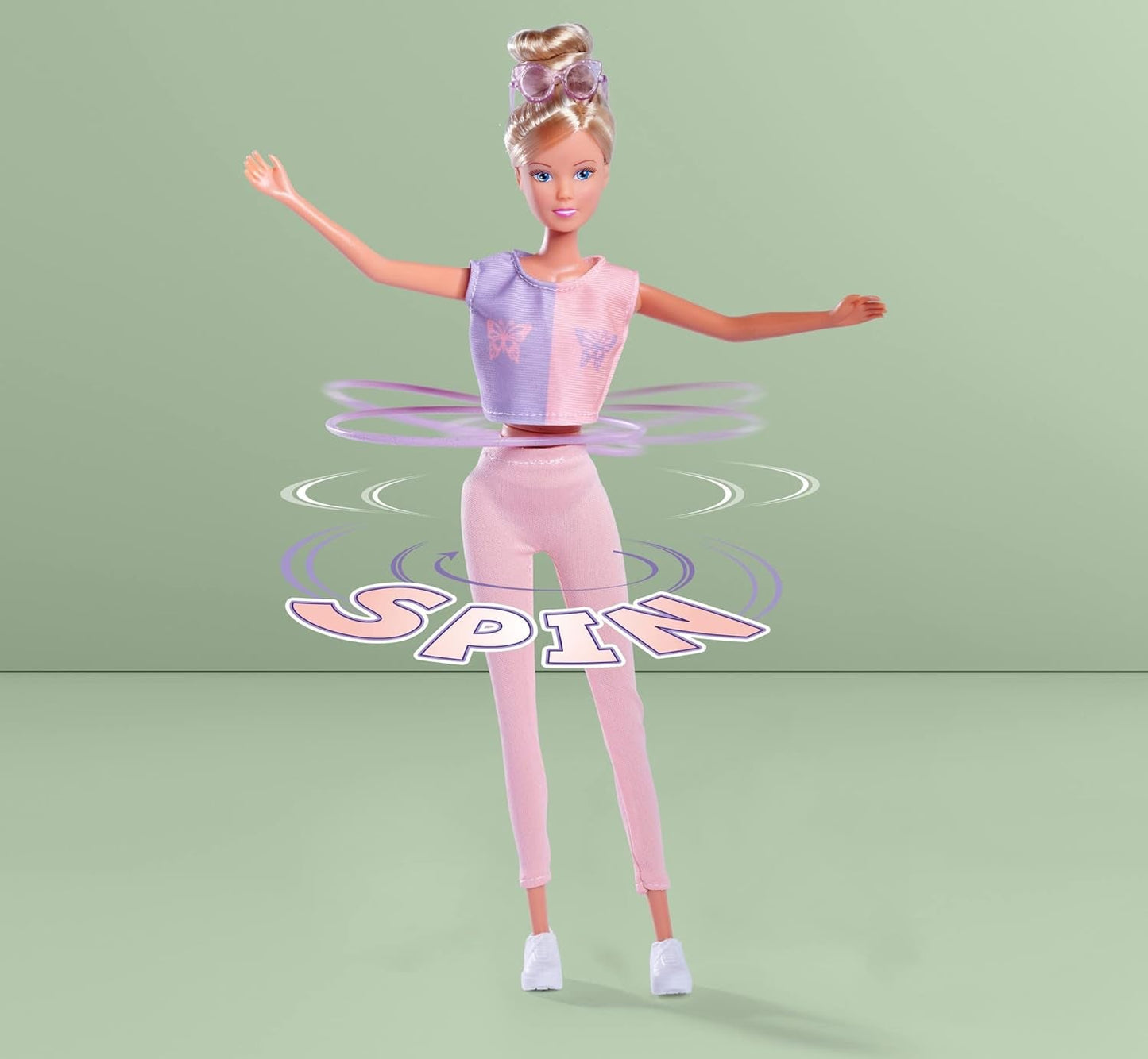Simba 105733619 - Steffi Love Hula Hoop, leksaksdocka med sportoutfit, Hula Hoop och mekanisk funktion, 29 cm, åldrar 3+