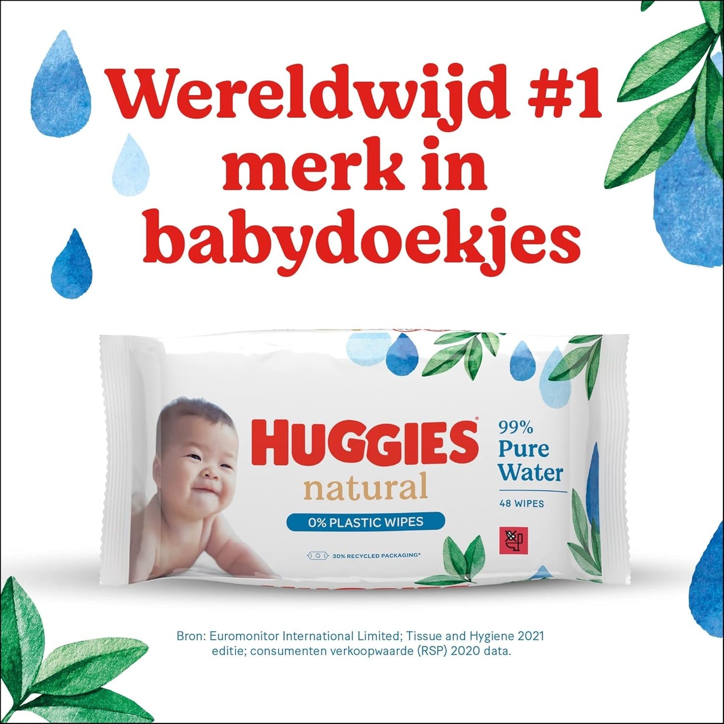 Huggies naturligt biologiskt nedbrytbara våtservetter för känsliga bebisar, 8 x 48 våtservetter, bulkpack