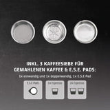 Caso Espresso Gourmet - Portafilter Espressomaskin i rostfritt stål, kraftfull 19 bars Ulka-pump, med mjölkskummare, för malet kaffe eller ESE-kaffekapslar, för 2 koppar, med koppvärmare