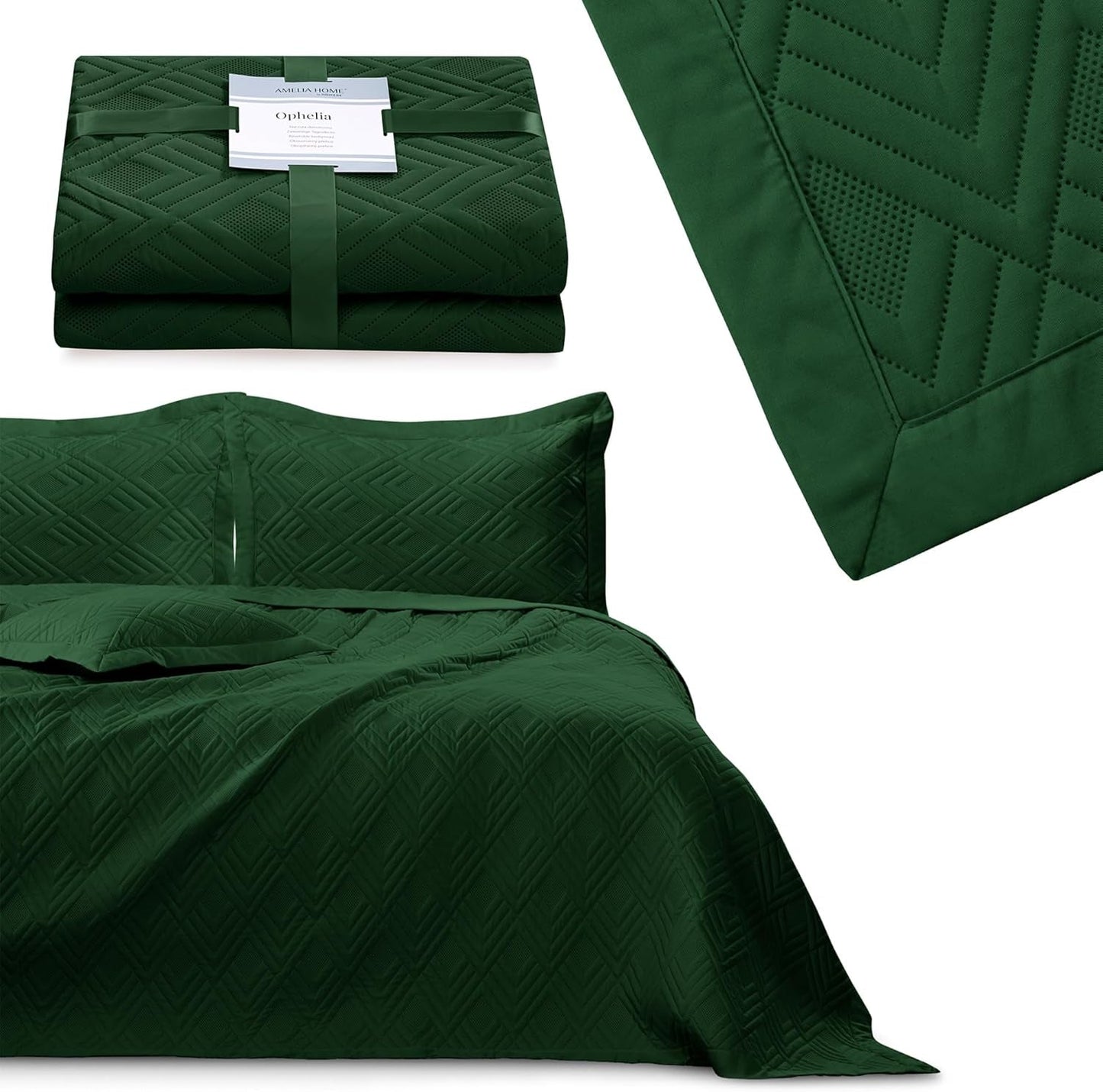 Ameliahome Överkast 170X210 Cm Dubbelsidigt överkast Ultrasonic Quilting Polyester Ophelia Mörkgröna sängar och filtar Besuche den AmeliaHome-Store