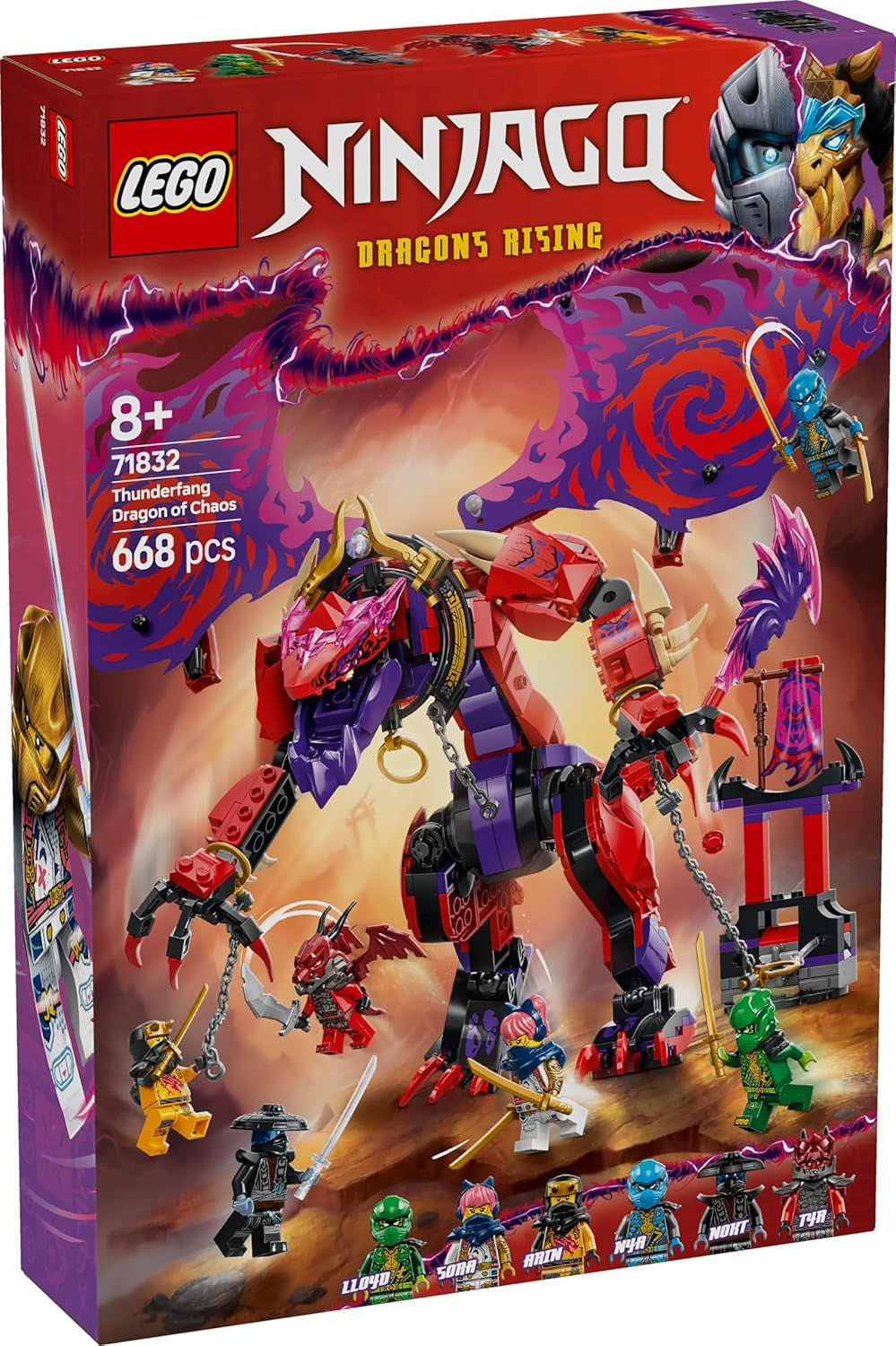 LEGO NINJAGO Chaos Dragon Thundertooth - Leksak med 6 Ninja-minifigurer - Rollspelande byggset för pojkar och flickor i åldern 8+ - Presenter till Rise of the Dragons TV-seriefans 71832 Byggset Beuche den LEGO-Store