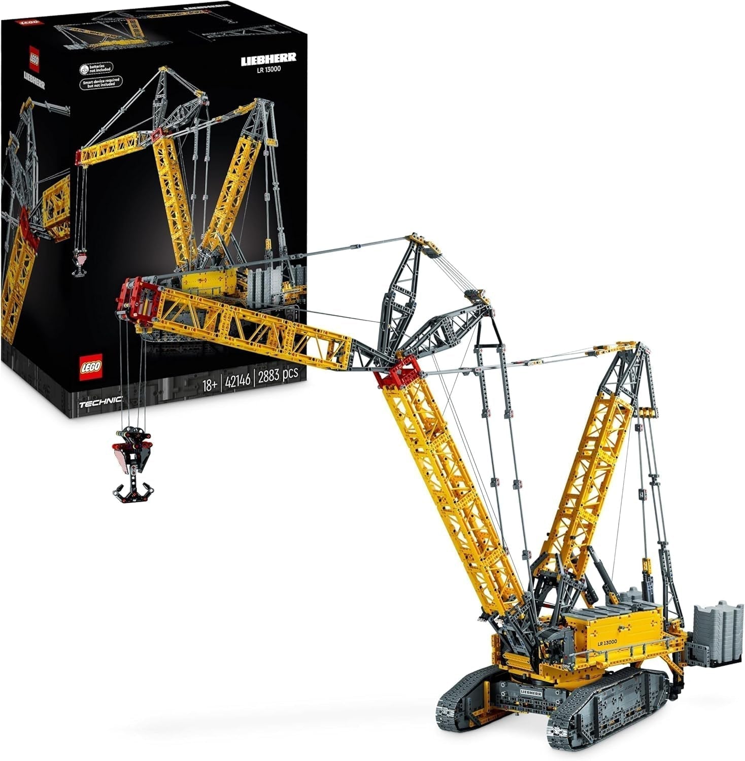 LEGO Technic Liebherr LR 13000 Bandkransats, bygg den bästa fjärrstyrda konstruktionsfordonsmodellen med Control+-appen, kran med vinschsystem och lyftarm, stor modellsats för vuxna 42146 Byggset Besuche den LEGO-Store Standardtitel