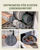 Mercury servisset, 12-delat servisset, 4-personers servisset i stengods med mattallrikar, desserttallrikar, flingskålar, tål mikrovågsugn och diskmaskin, kolgrå