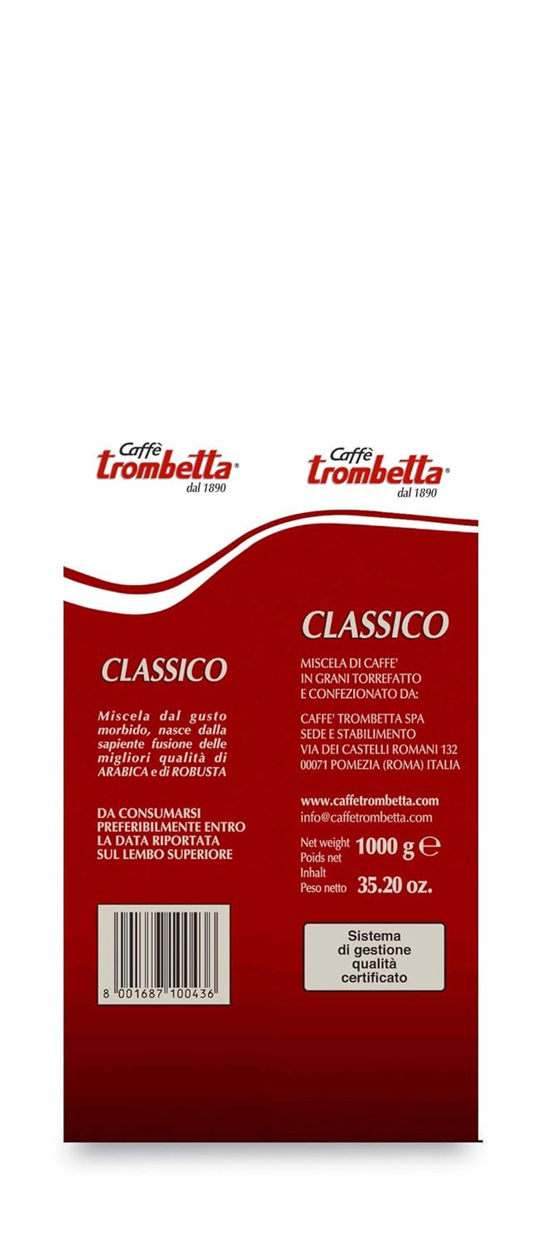 Caffè Trombetta Italien Kaffee Geröstete Kaffeebohnen, klassisk. En perfekt Harmonie zwischen Aroma och Körper - 1 kg